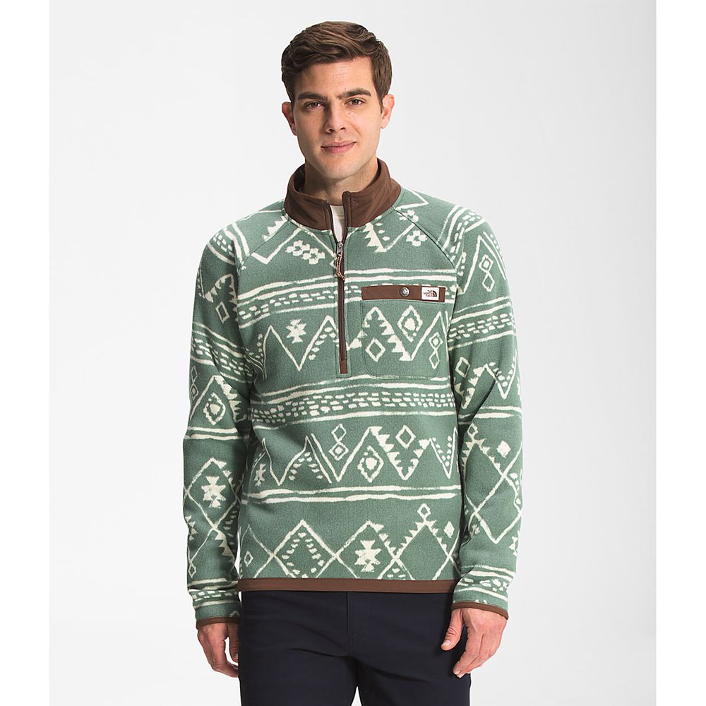 The North Face Pullover Mens Australia - The North Face Printed Gordon Lyons ¼ Zip Green (ICW-627301